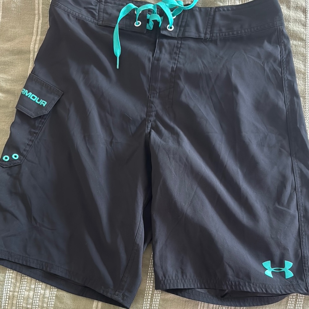 Under Armour Black Swim Shorts with Teal Accents